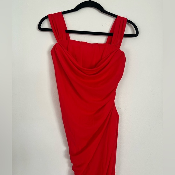 NWT STAUD Stormi ruched stretch-tulle maxi dress in RED size Small - Picture 2 of 8